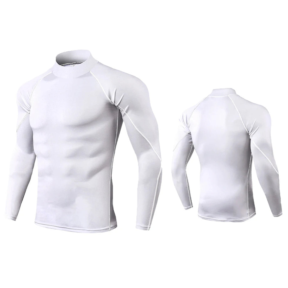 Men's Workout Compression Shirt Turtleneck Long Sleeve Rash Guard Gym Base Layer Athletic Undershirt Gear Sports Shirt