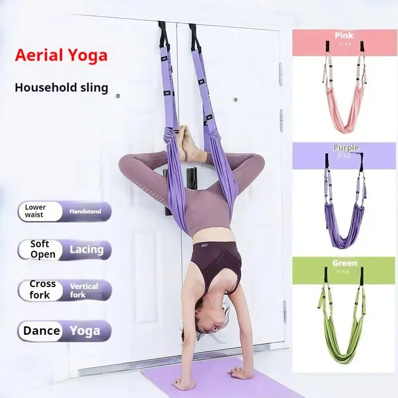 Yoga Aerial Silk Set Woman Hammock Back Legs Stretching Swing Pilates Accessories Elastic Fitness Belt Home Gym Equipment