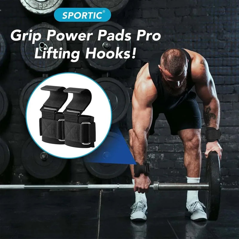 Fitness equipment: squat, weightlift, pull-up. Wrist hook for bar, aids strength training, no hand strain.