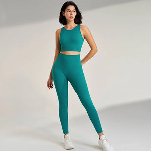 Women's Sports Fitness Suit Gym High Intensity Workout Shockproof Bra High Waisted Leggings Tights Yoga Suit Training Set