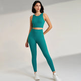 Women's Sports Fitness Suit Gym High Intensity Workout Shockproof Bra High Waisted Leggings Tights Yoga Suit Training Set