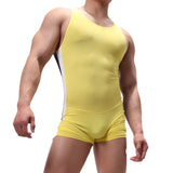 Men Undershirts Leotard Sports Workout Bodysuit Shorts Wrestling Singlet Fitness  Jumpsuit Sexy Slip Ice Silk Underwear Swimwear