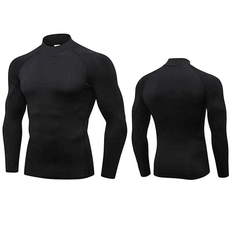 Men's Workout Compression Shirt Turtleneck Long Sleeve Rash Guard Gym Base Layer Athletic Undershirt Gear Sports Shirt