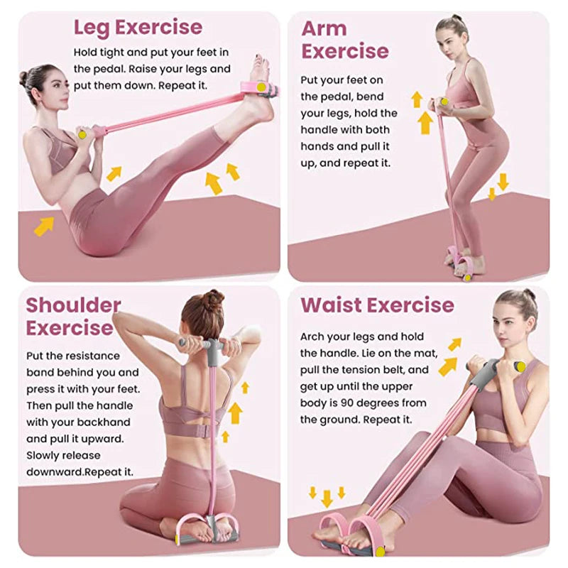 Fitness Gum 4 Tube Resistance Bands Latex Pedal Exerciser Sit-up Pull Rope Expander Elastic Bands Yoga equipment Pilates Workout