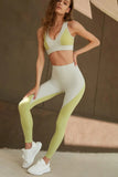 Women Sport Suit Summer 2 Piece Set Contrasting Colors Fitness Sets Crop Top High Waist Legging Female Workout Suit Trousers Set