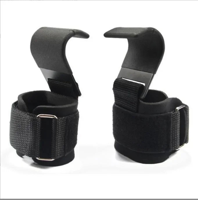 Fitness equipment: squat, weightlift, pull-up. Wrist hook for bar, aids strength training, no hand strain.