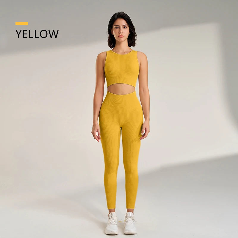 Women's Sports Fitness Suit Gym High Intensity Workout Shockproof Bra High Waisted Leggings Tights Yoga Suit Training Set